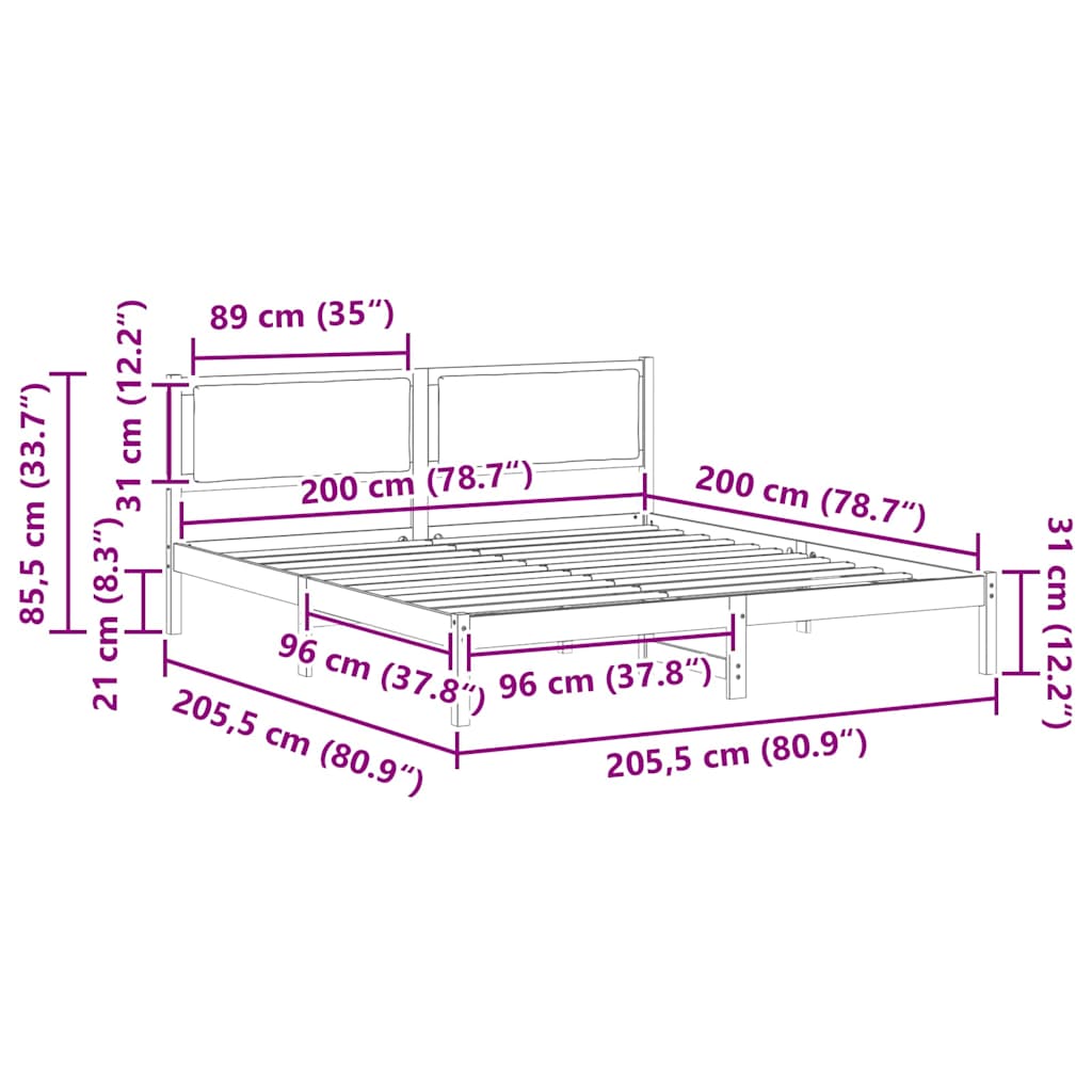 Cadre de lit avec tête de lit Taupe 200 x 200 cm Pin massif - XIOS