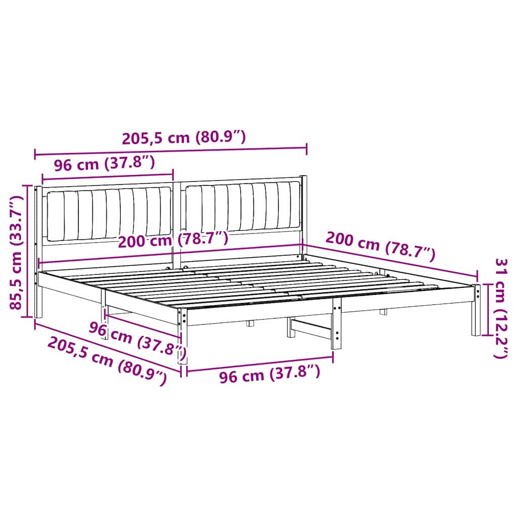 Cadre de lit Gris foncé 200 x 200 cm Pin massif - XIOS