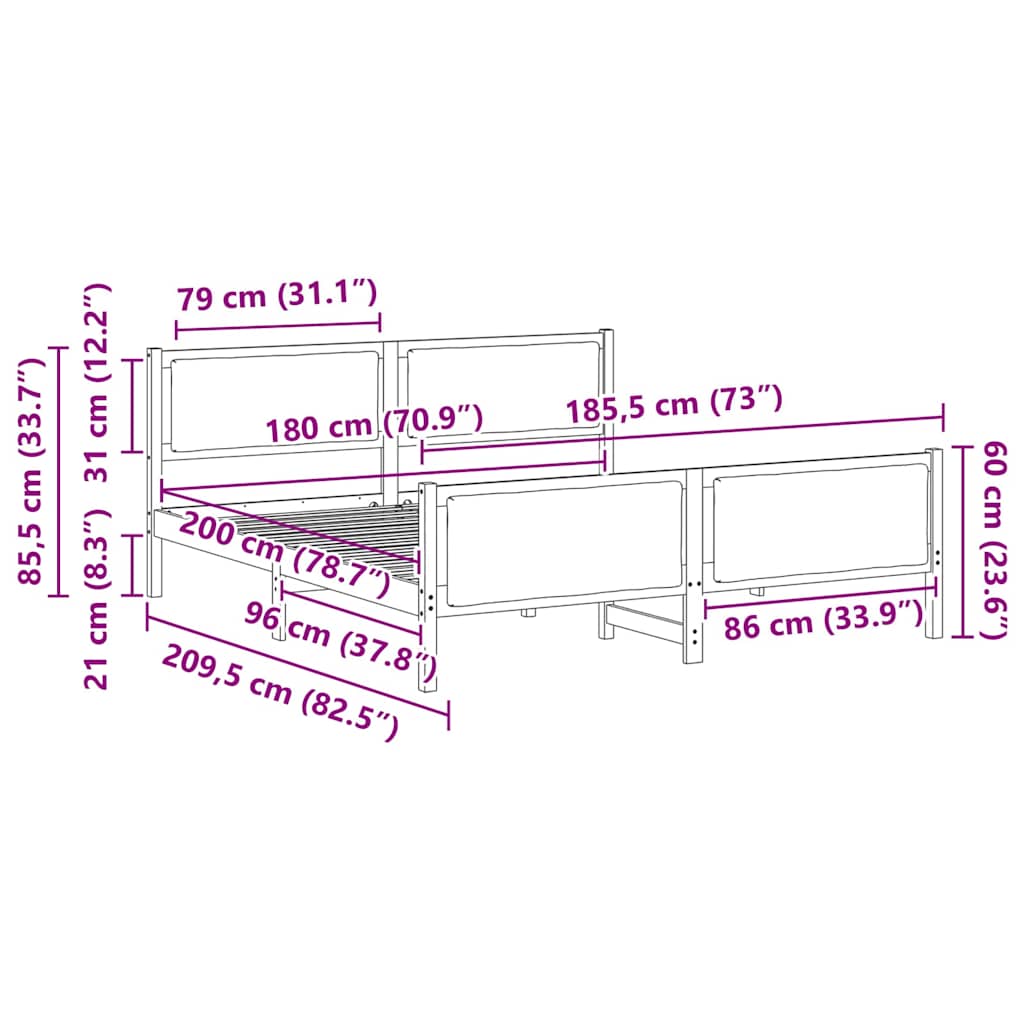 Cadre de lit avec tête de lit Gris foncé 180 x 200 cm tissu - XIOS
