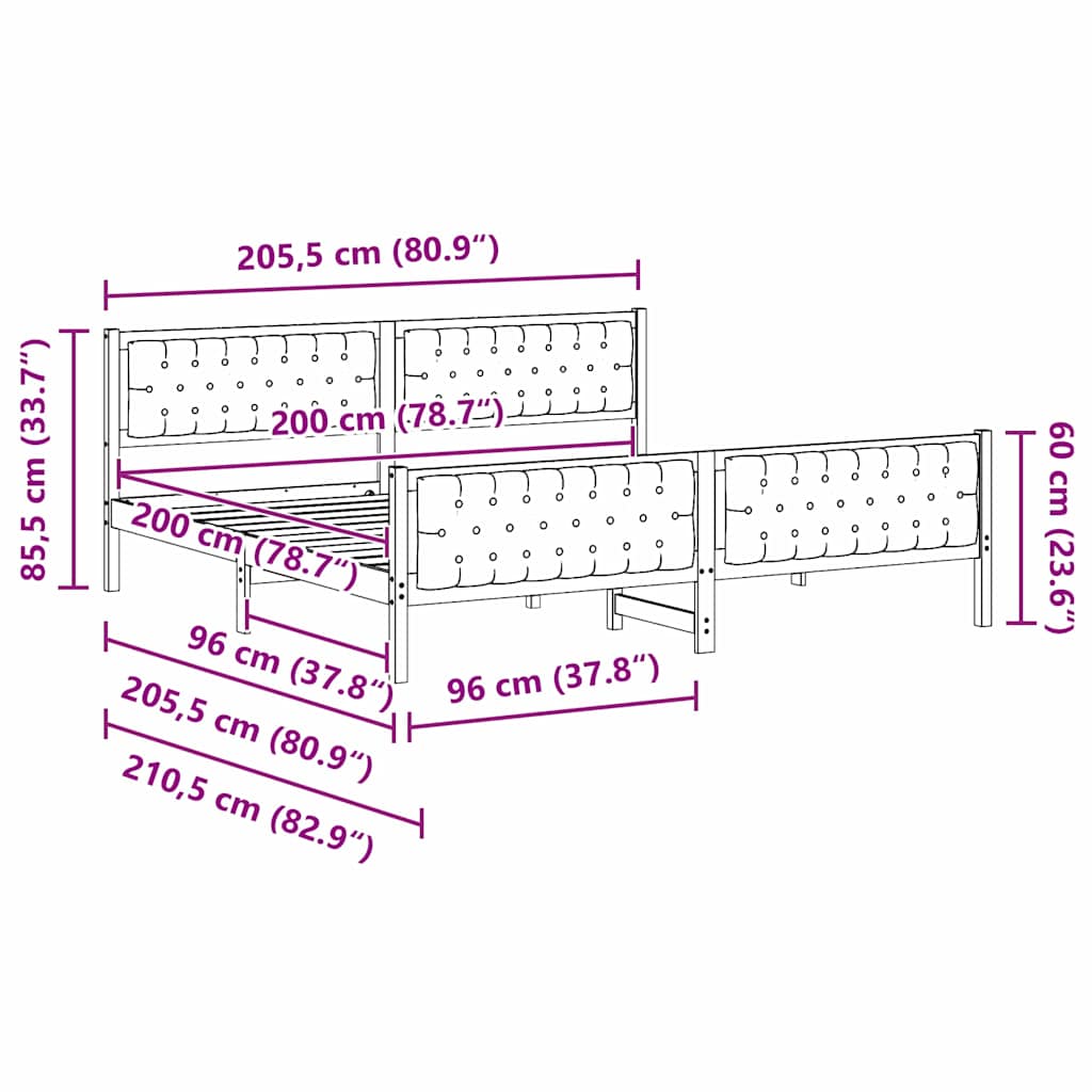 Cadre de lit Gris foncé 200 x 200 cm Pin massif - XIOS