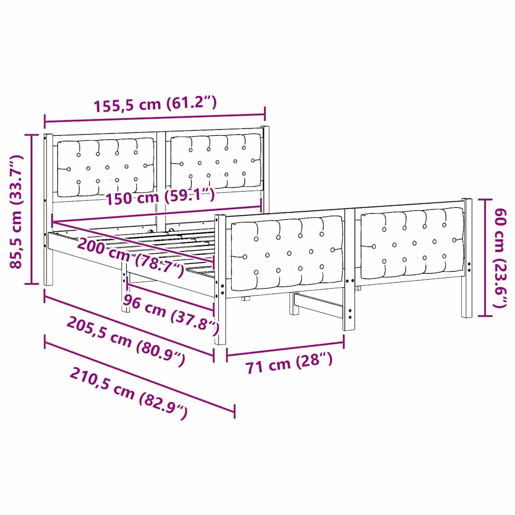 Cadre de lit avec tête de lit Gris foncé 150 x 200 cm tissu - XIOS