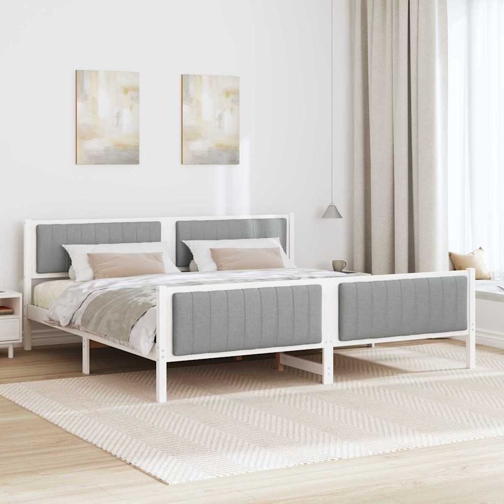 Cadre de lit avec tête de lit Blanc et gris clair 200 x 200 cm