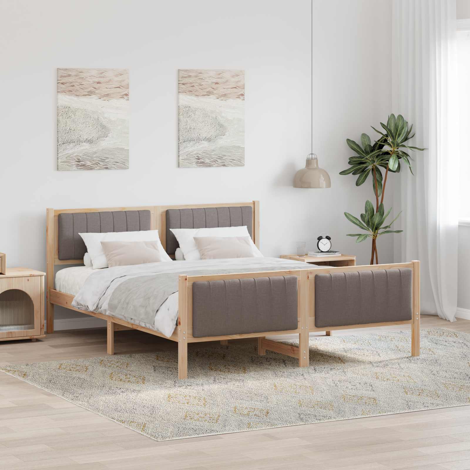 Cadre de lit Marron et taupe 160 x 200 cm Bois massif en pin - XIOS