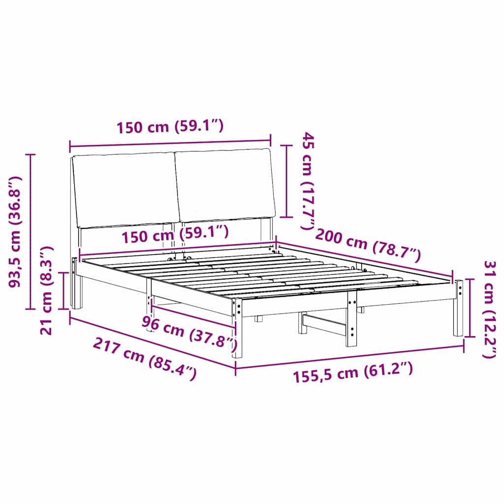 Cadre de lit Marron et taupe 150 x 200 cm Bois massif en pin - XIOS