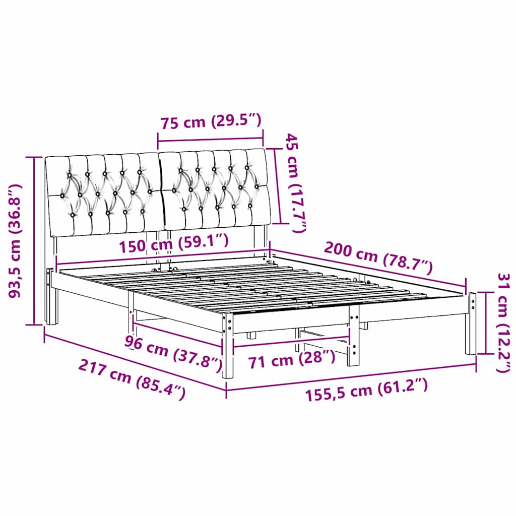 Cadre de lit avec tête de lit rembourrée Blanc 150 x 200 cm - XIOS