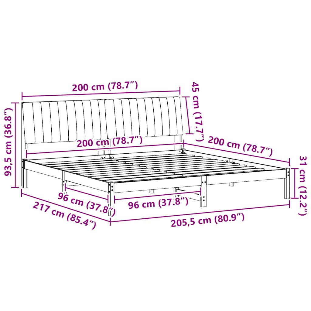 Cadre de lit avec tête de lit Marron 200 x 200 cm Pin massif