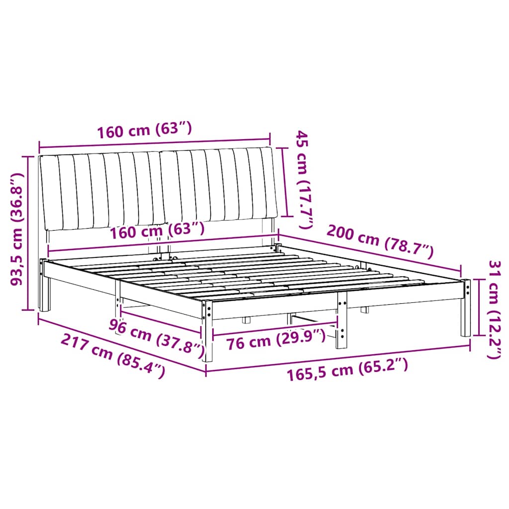 Cadre de lit avec tête de lit Marron 160 x 200 cm Pin massif - XIOS