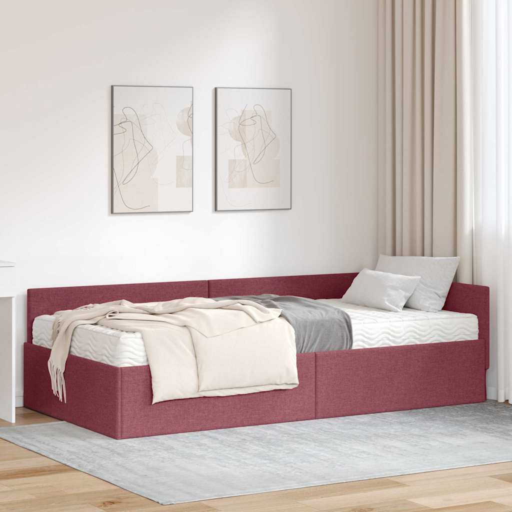 Cadre de lit d'angle avec matelas Autre 2 pcs Rouge tissu - XIOS
