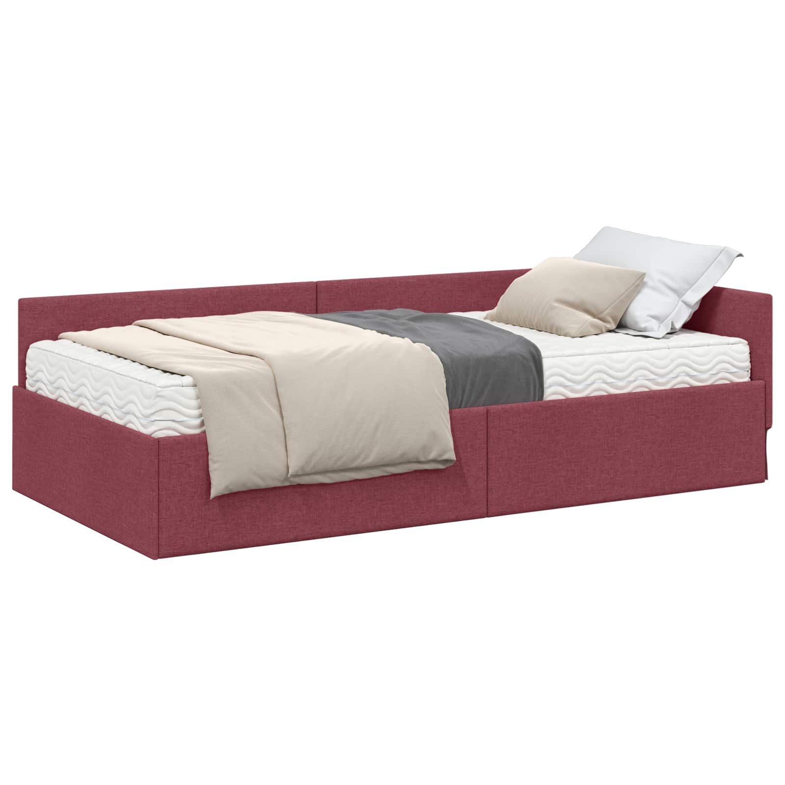 Cadre de lit d'angle avec matelas Autre 2 pcs Rouge tissu - XIOS