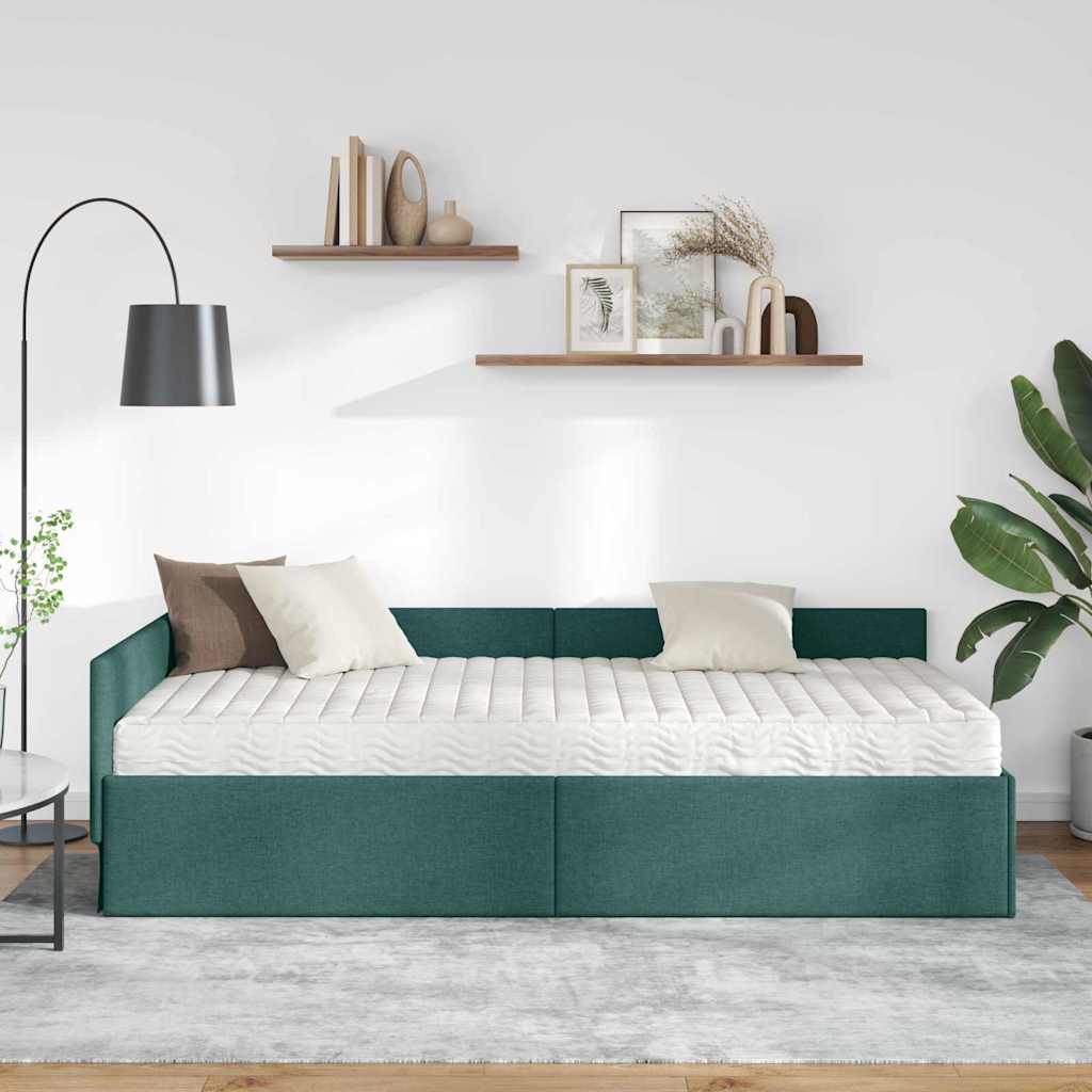 Cadre de lit d'angle avec matelas Autre 2 pcs Vert tissu - XIOS