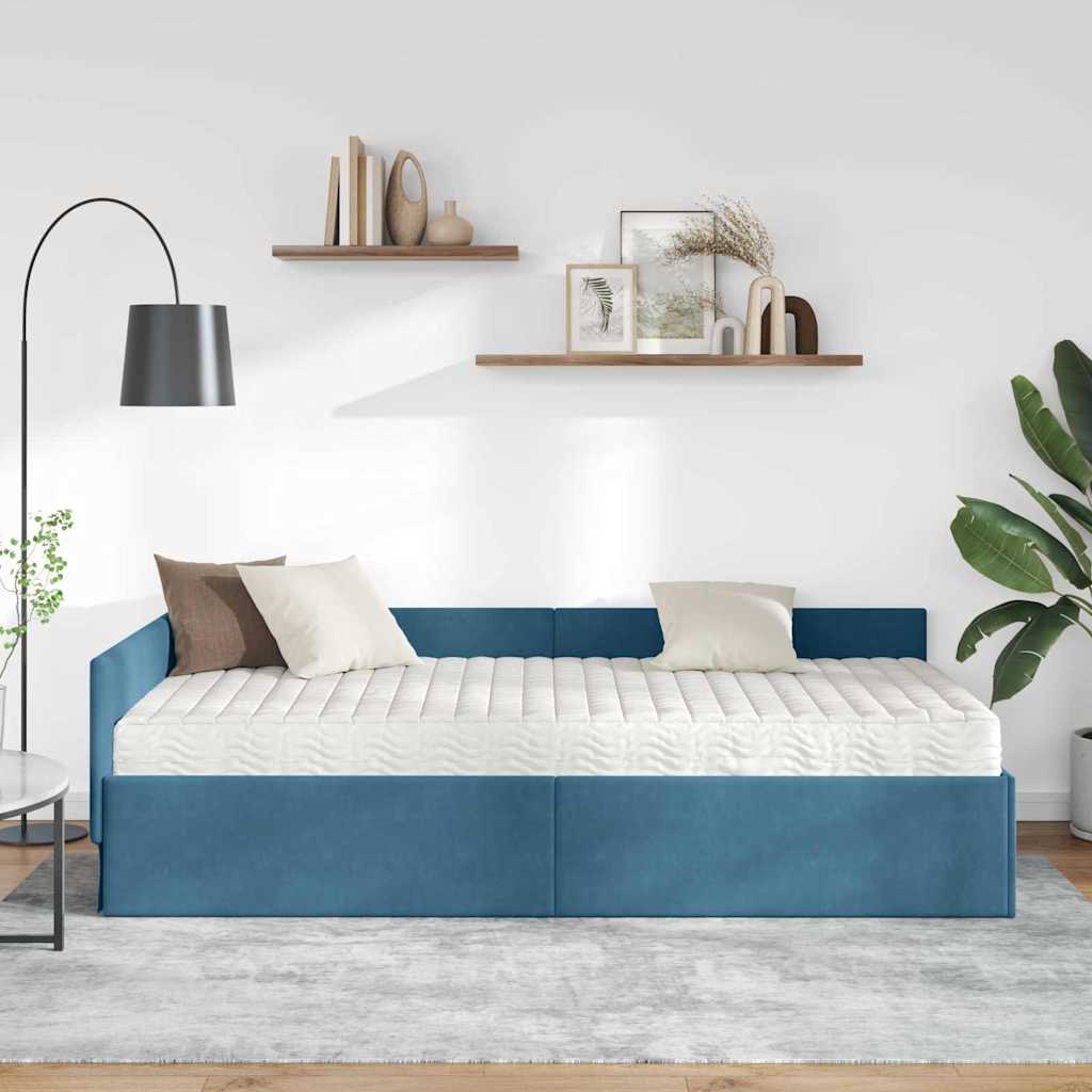 Cadre de lit d'angle avec matelas Autre 2 pc Bleu Velours