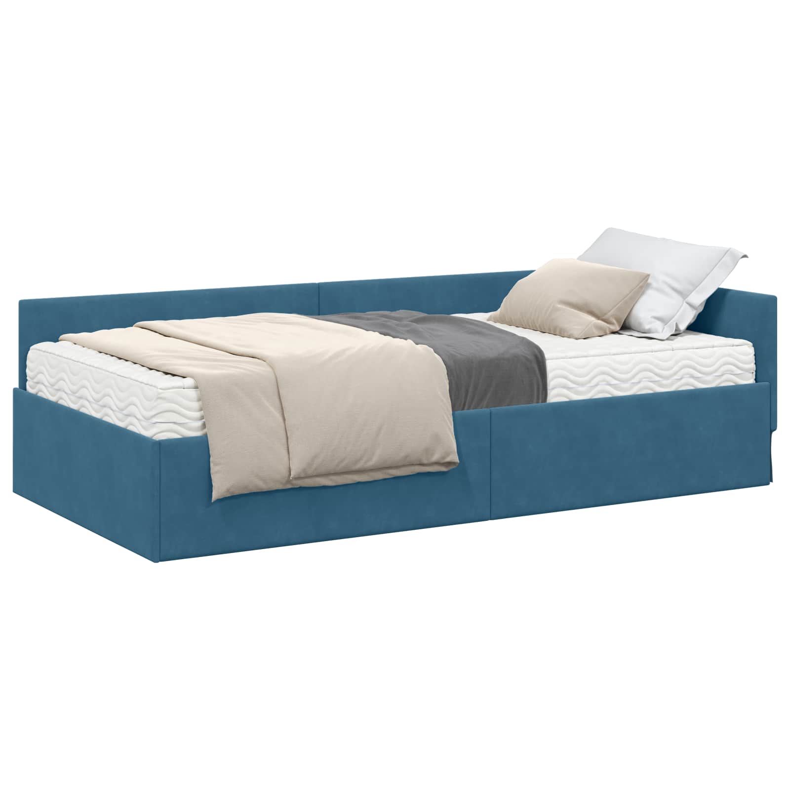 Cadre de lit d'angle avec matelas Autre 2 pc Bleu Velours