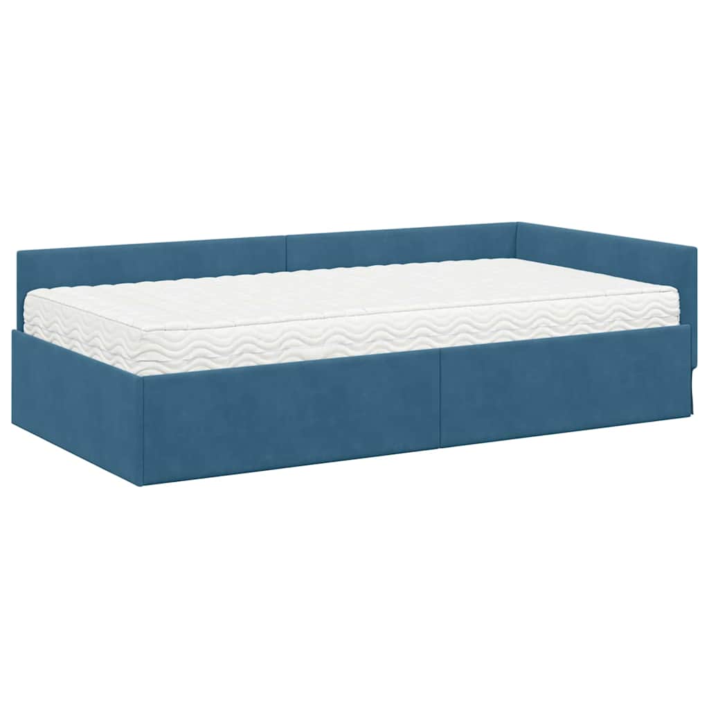 Cadre de lit d'angle avec matelas Autre 2 pc Bleu Velours