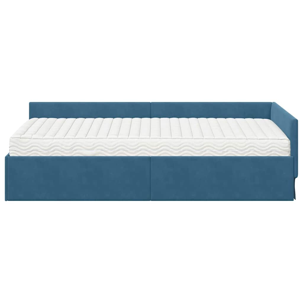 Cadre de lit d'angle avec matelas Autre 2 pc Bleu Velours