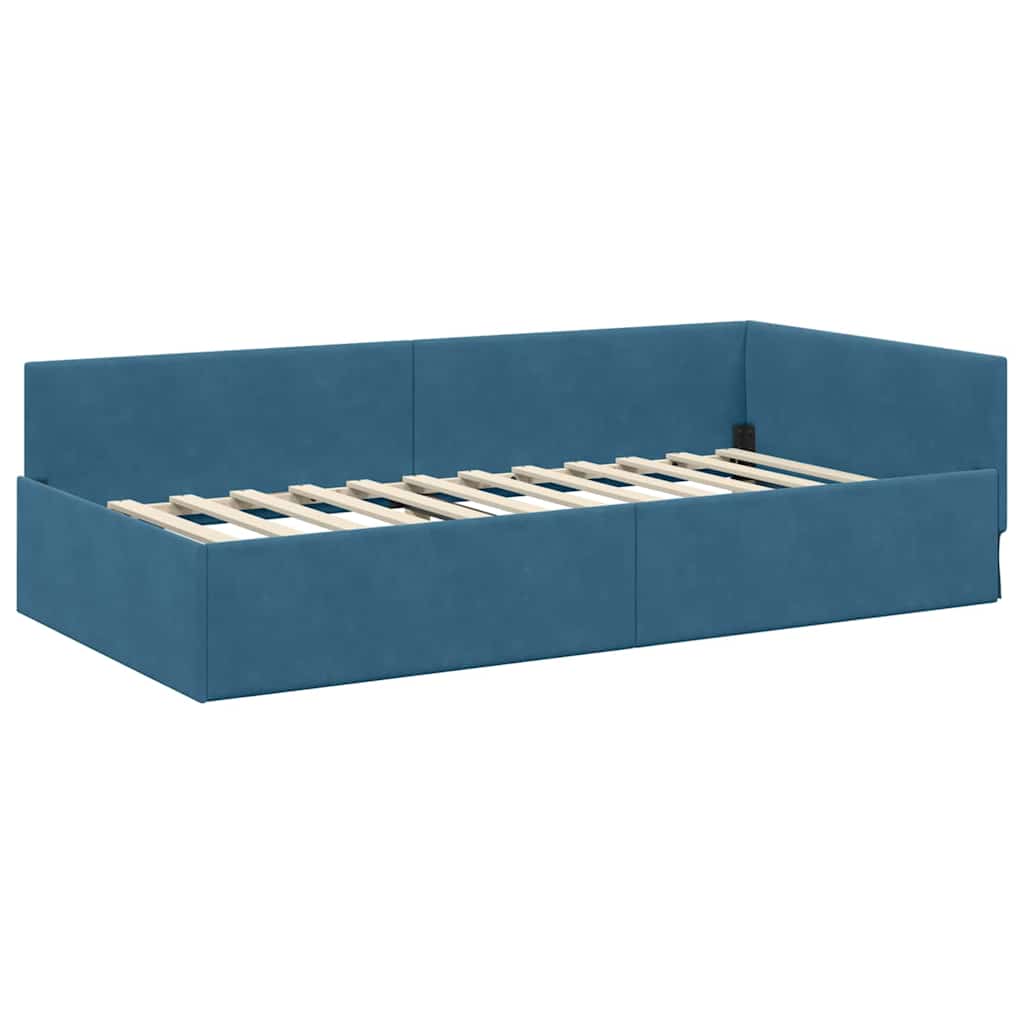 Cadre de lit d'angle avec matelas Autre 2 pc Bleu Velours