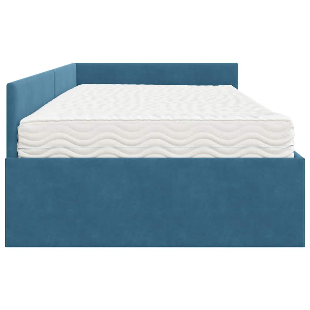 Cadre de lit d'angle avec matelas Autre 2 pc Bleu Velours