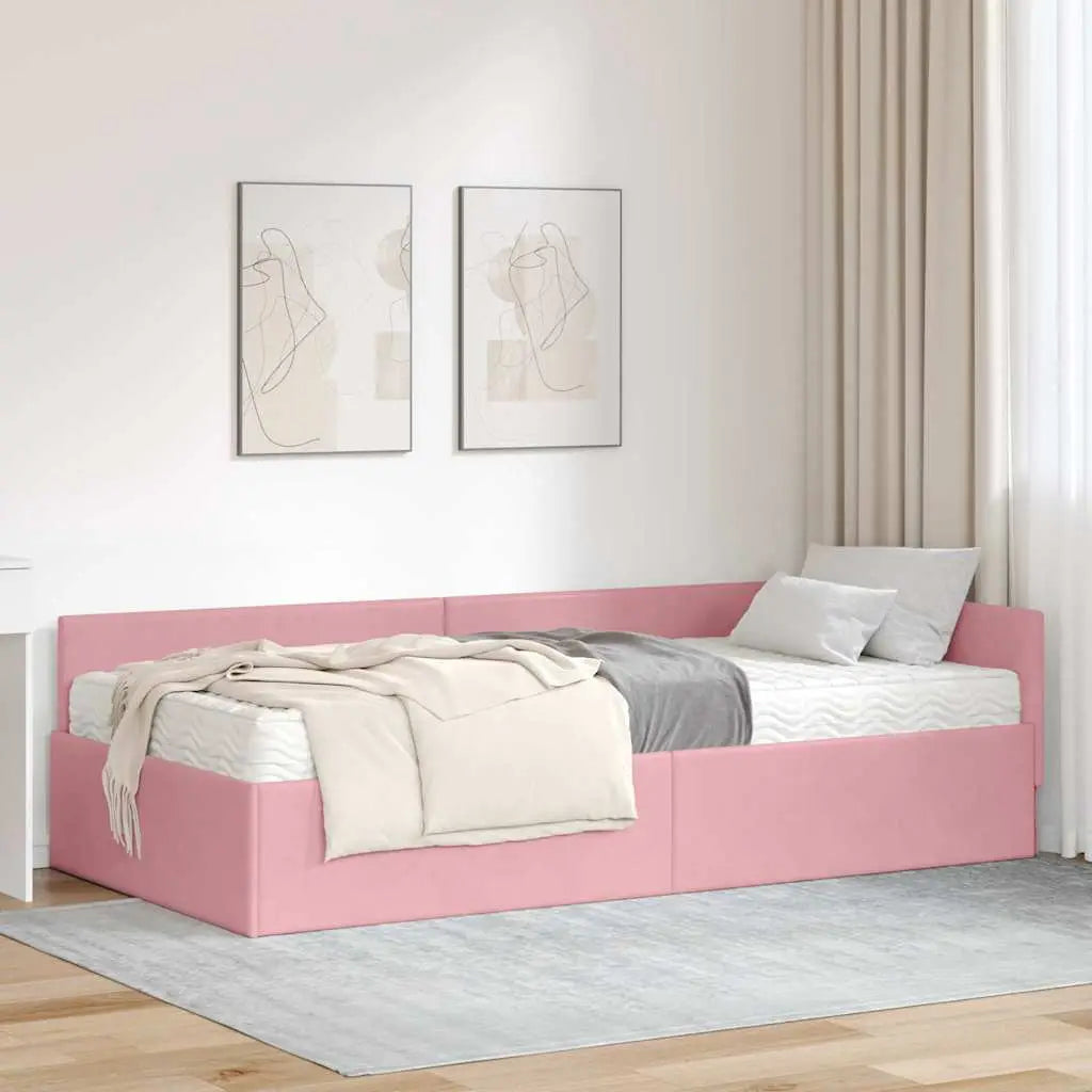 Cadre de lit d’angle avec matelas 2 pc Rose 80 x 200 cm Velours - XIOS
