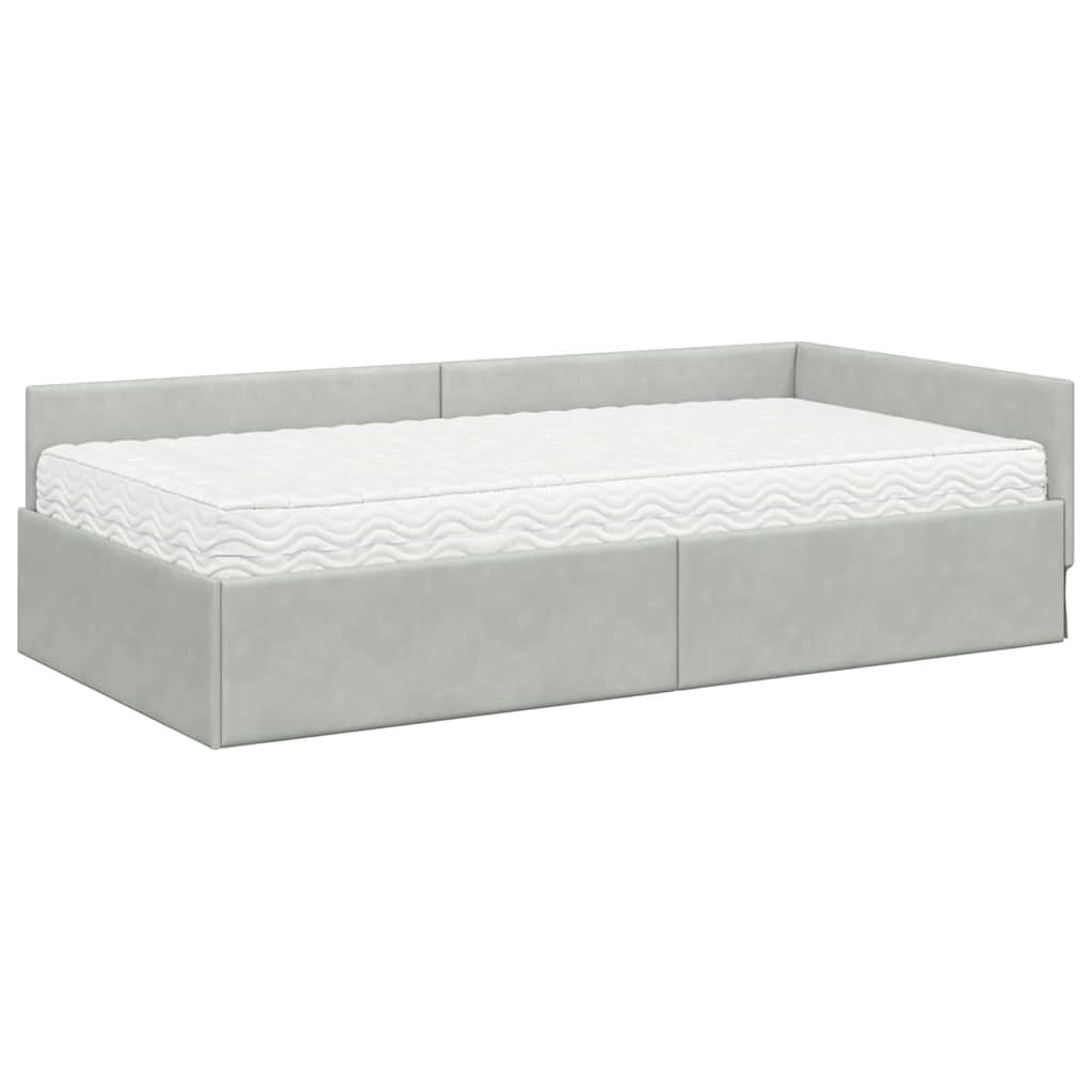 Cadre de lit d'angle avec matelas 2 pcs Gris clair Velours - XIOS