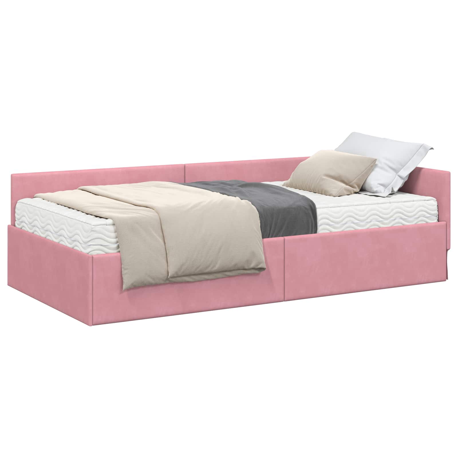 Cadre de lit d'angle avec matelas Autre 2 pcs Gris Velours