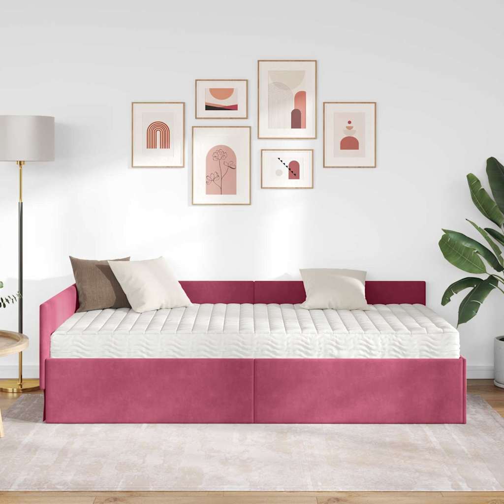 Cadre de lit d'angle avec matelas Autre 2 pc Vert Velours