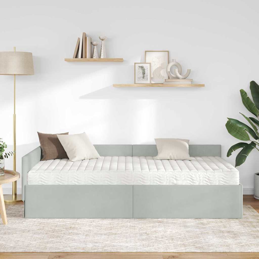 Cadre de lit d'angle avec matelas 2 pcs Gris clair Velours - XIOS