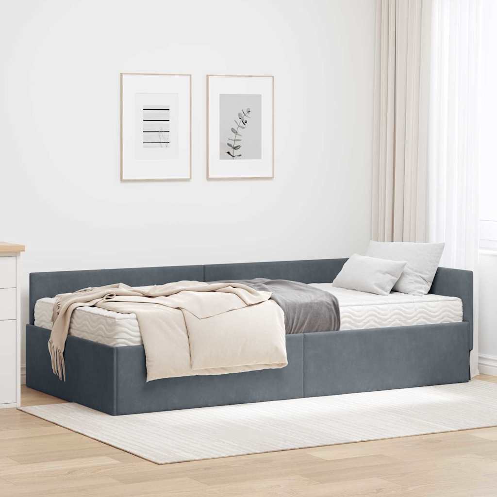 Cadre de lit d'angle avec matelas Autre 2 pcs Gris Velours - XIOS