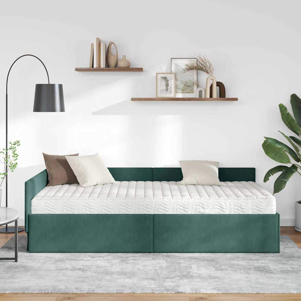 Cadre de lit d'angle avec matelas Autre 2 pcs Vert Velours - XIOS