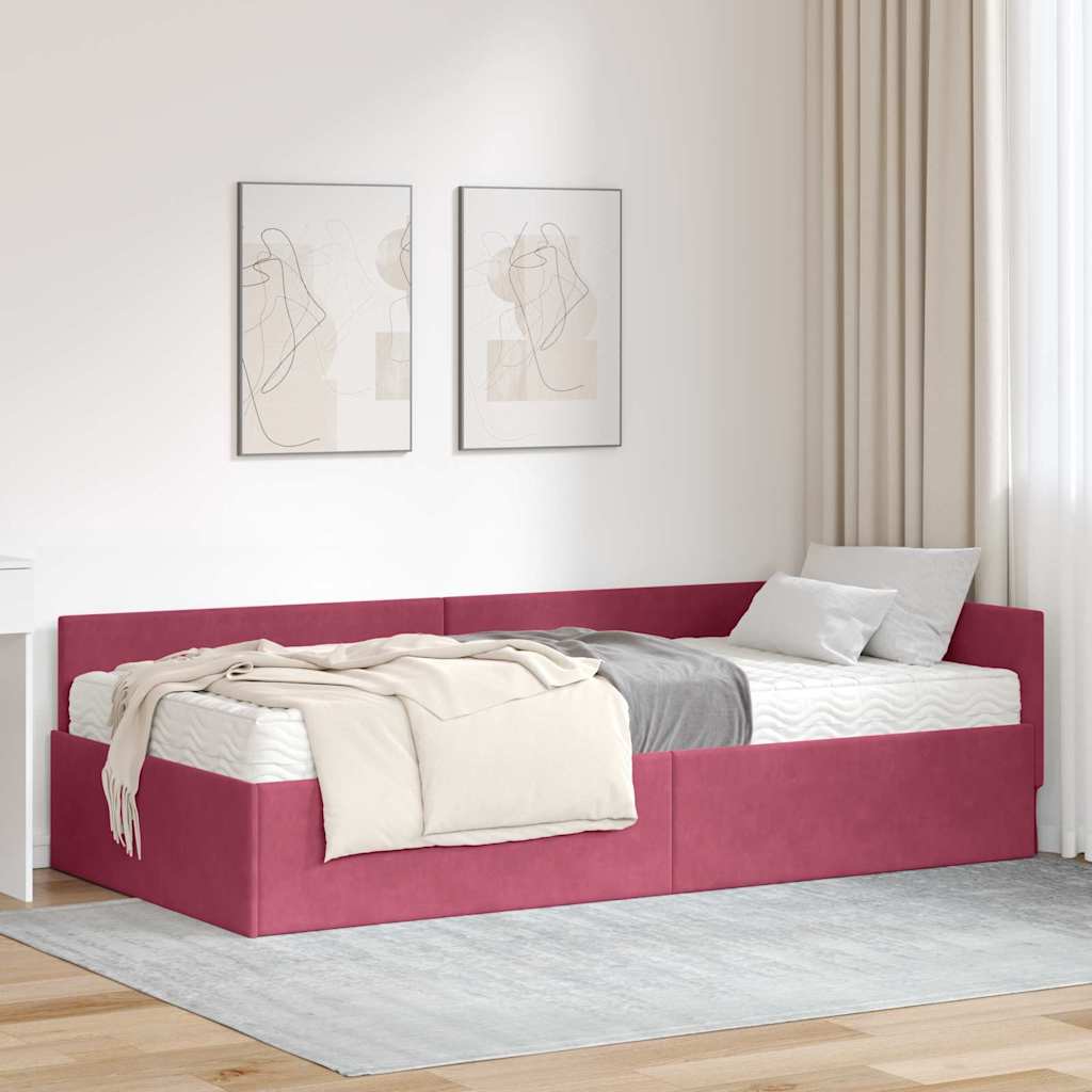 Cadre de lit d'angle avec matelas Autre 2 pc Vert Velours