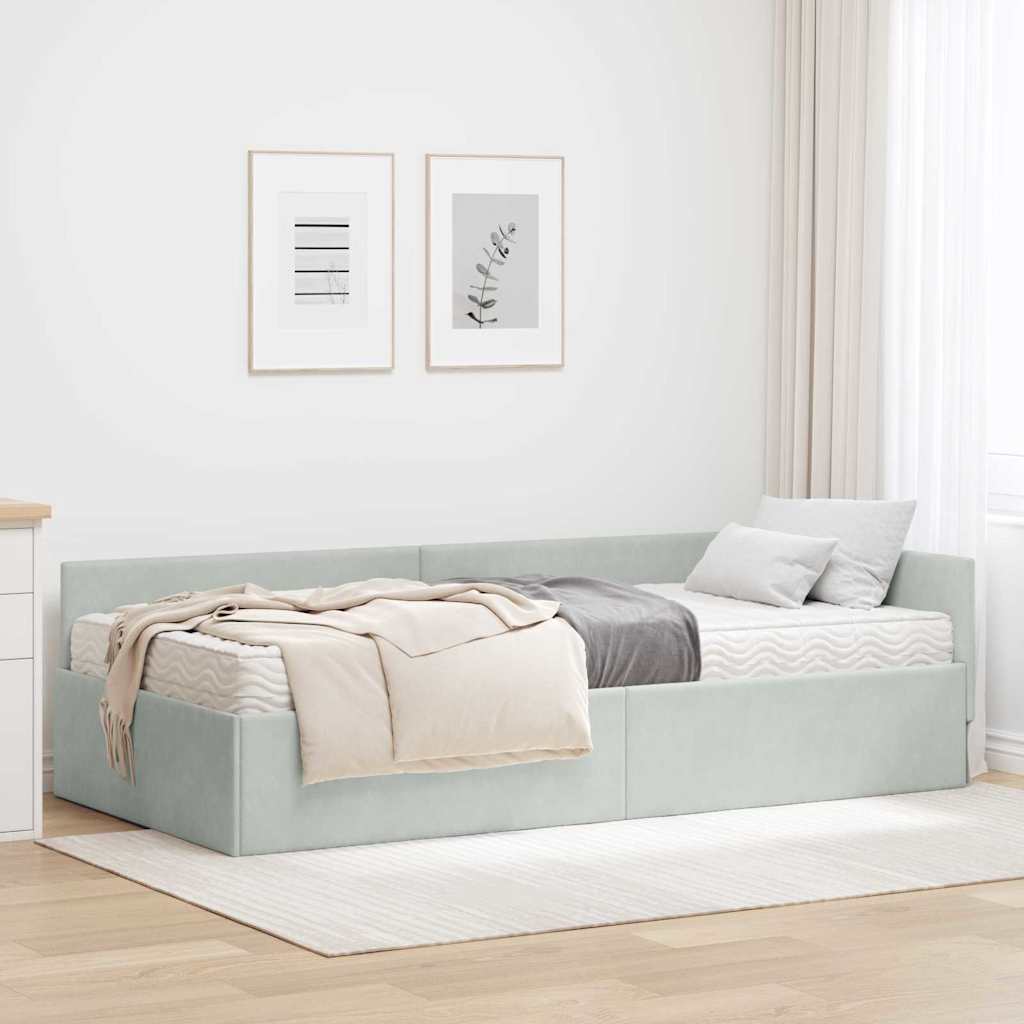 Cadre de lit d'angle avec matelas Autre 2 pc Gris clair Velours - XIOS