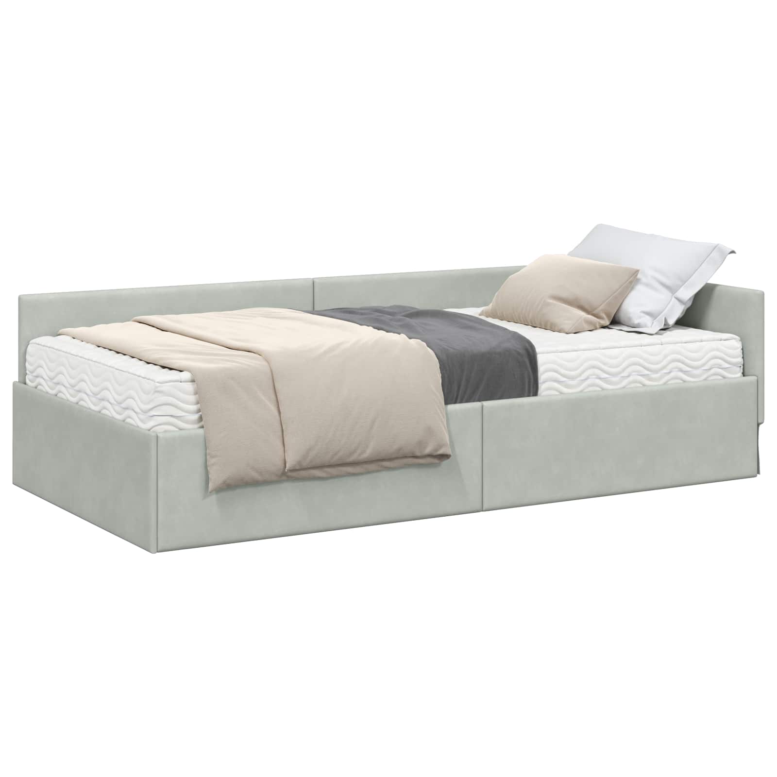 Cadre de lit d'angle avec matelas Autre 2 pc Gris clair Velours - XIOS