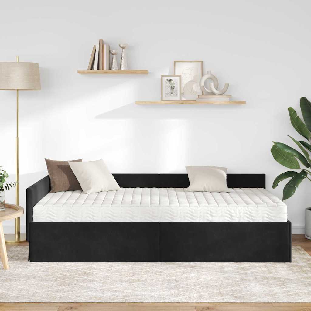 Cadre de lit d'angle avec matelas Autre 2 pcs Noir Velours - XIOS