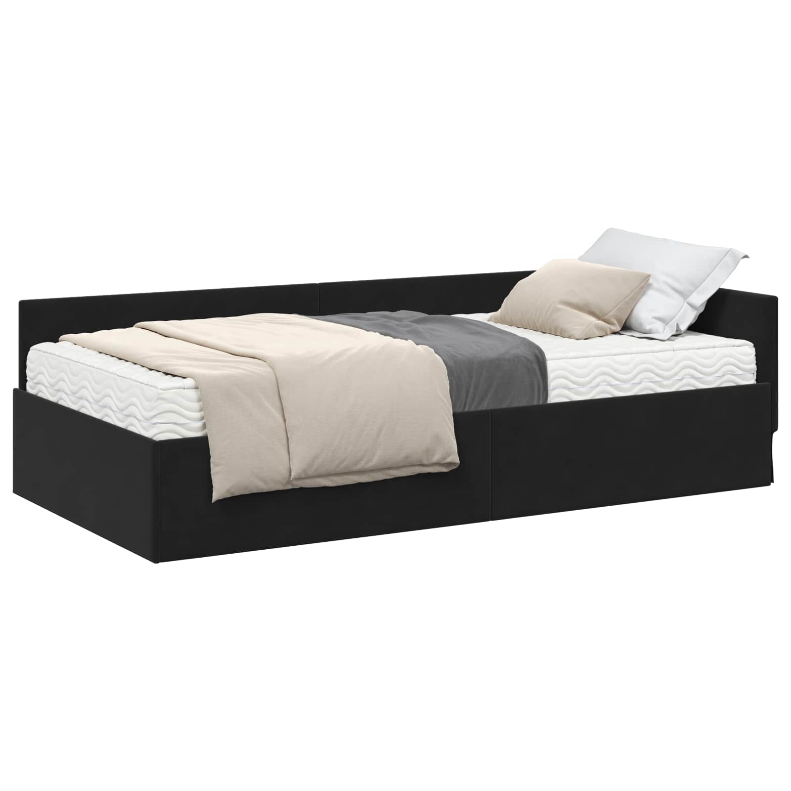 Cadre de lit d'angle avec matelas Autre 2 pcs Noir Velours - XIOS