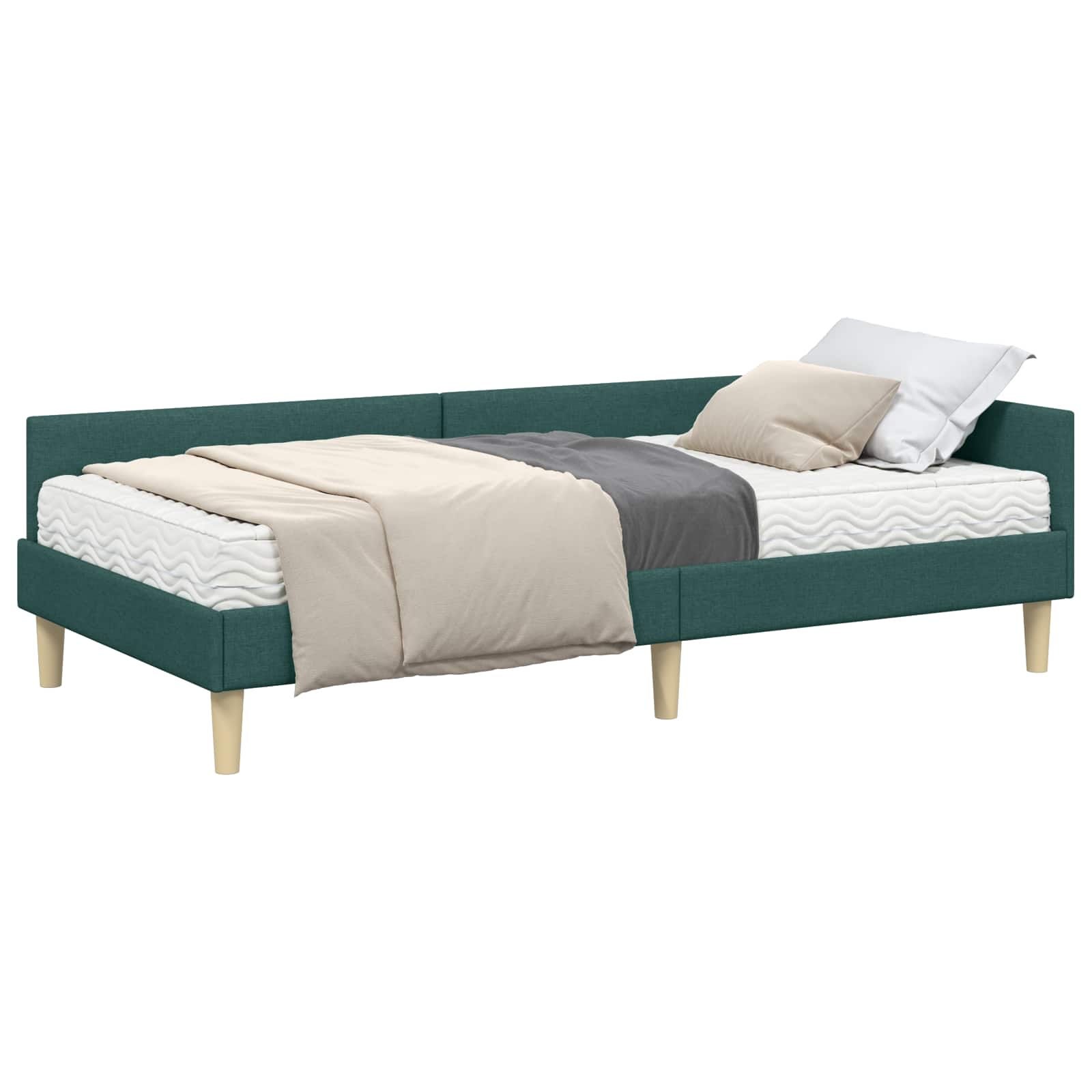 Cadre de lit d'angle avec matelas avec matelas 2 pcs Vert tissu - XIOS