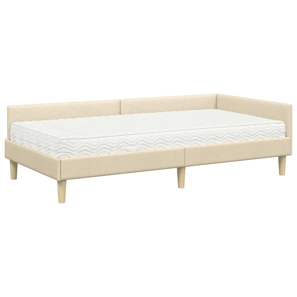 Cadre de lit d'angle avec matelas 2 pcs Crème tissu - XIOS