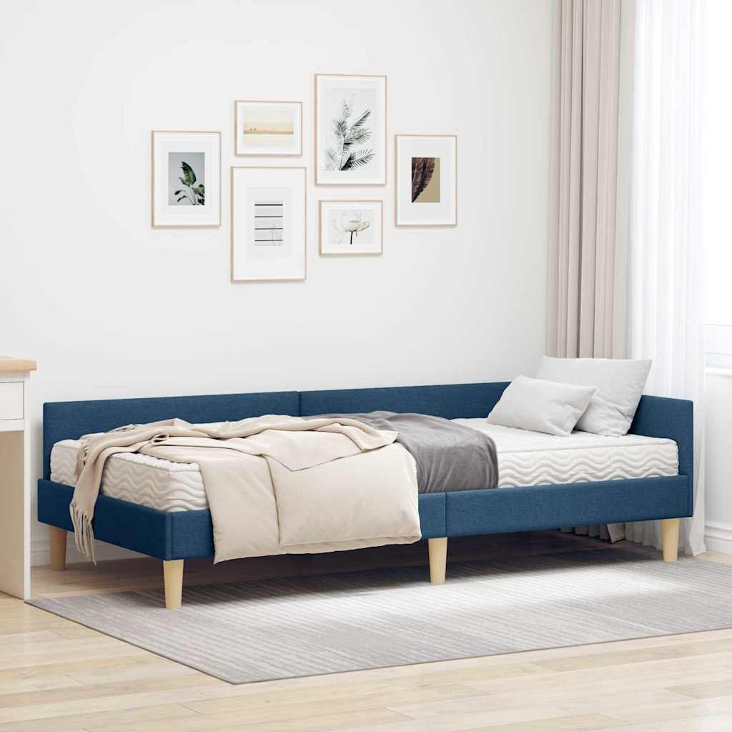 Cadre de lit d'angle avec matelas avec matelas 2 pcs Bleu tissu - XIOS