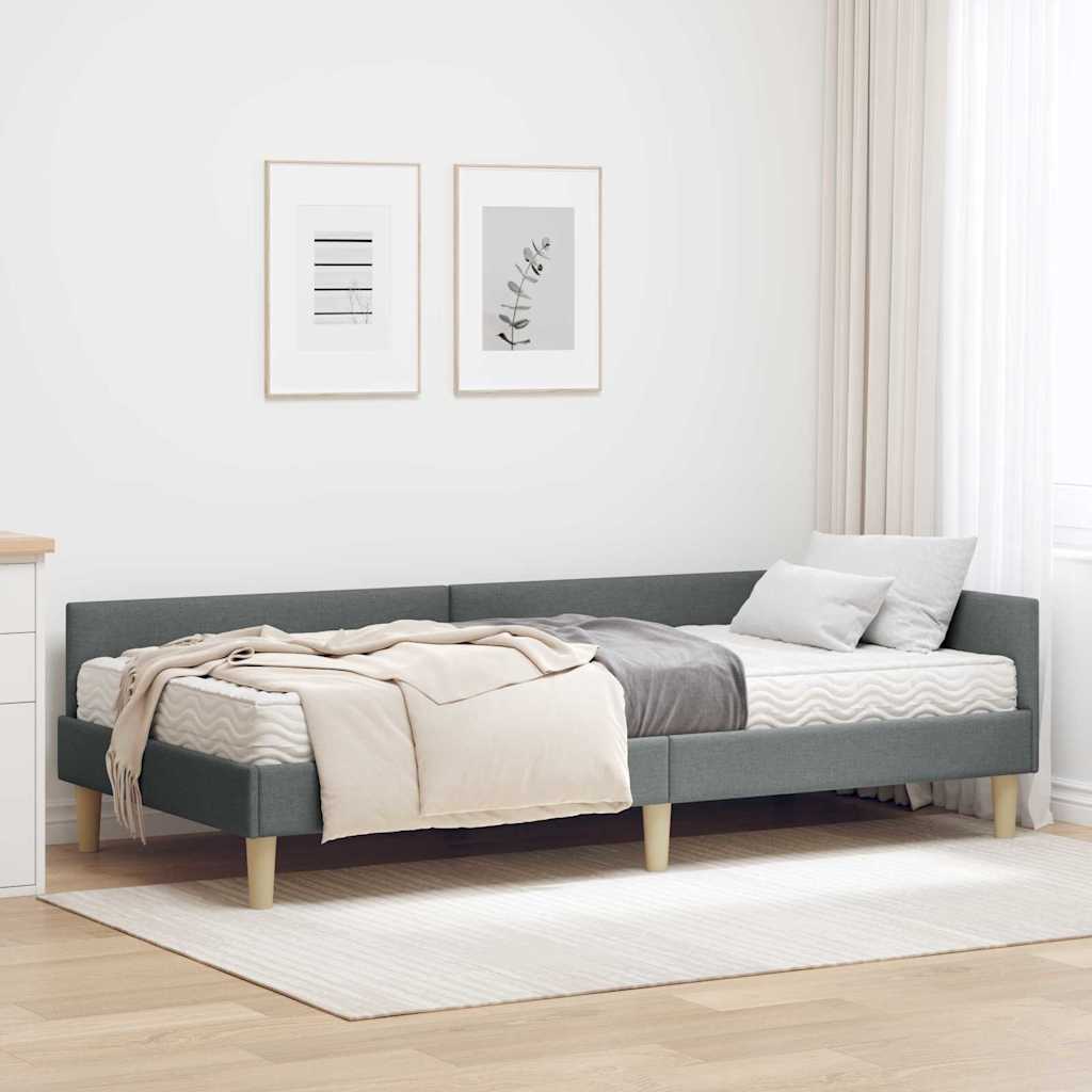 Cadre de lit d'angle avec matelas avec matelas 2 pcs Gris tissu - XIOS