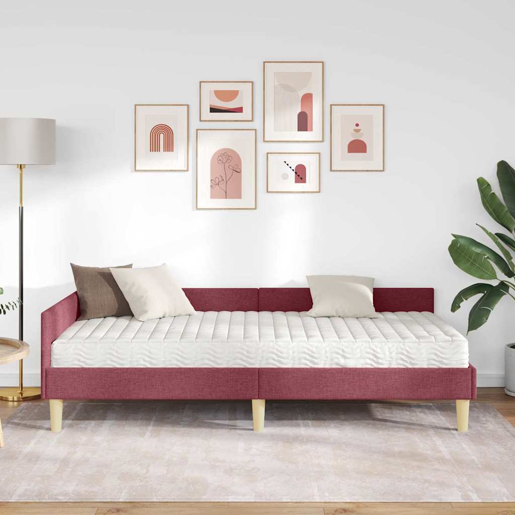 Cadre de lit d'angle avec matelas avec matelas 2 pcs Gris tissu - XIOS