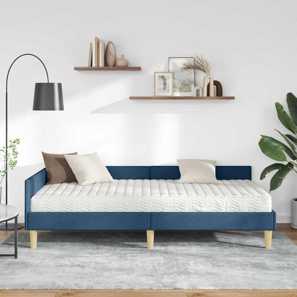 Cadre de lit d'angle avec matelas avec matelas 2 pcs Bleu tissu - XIOS