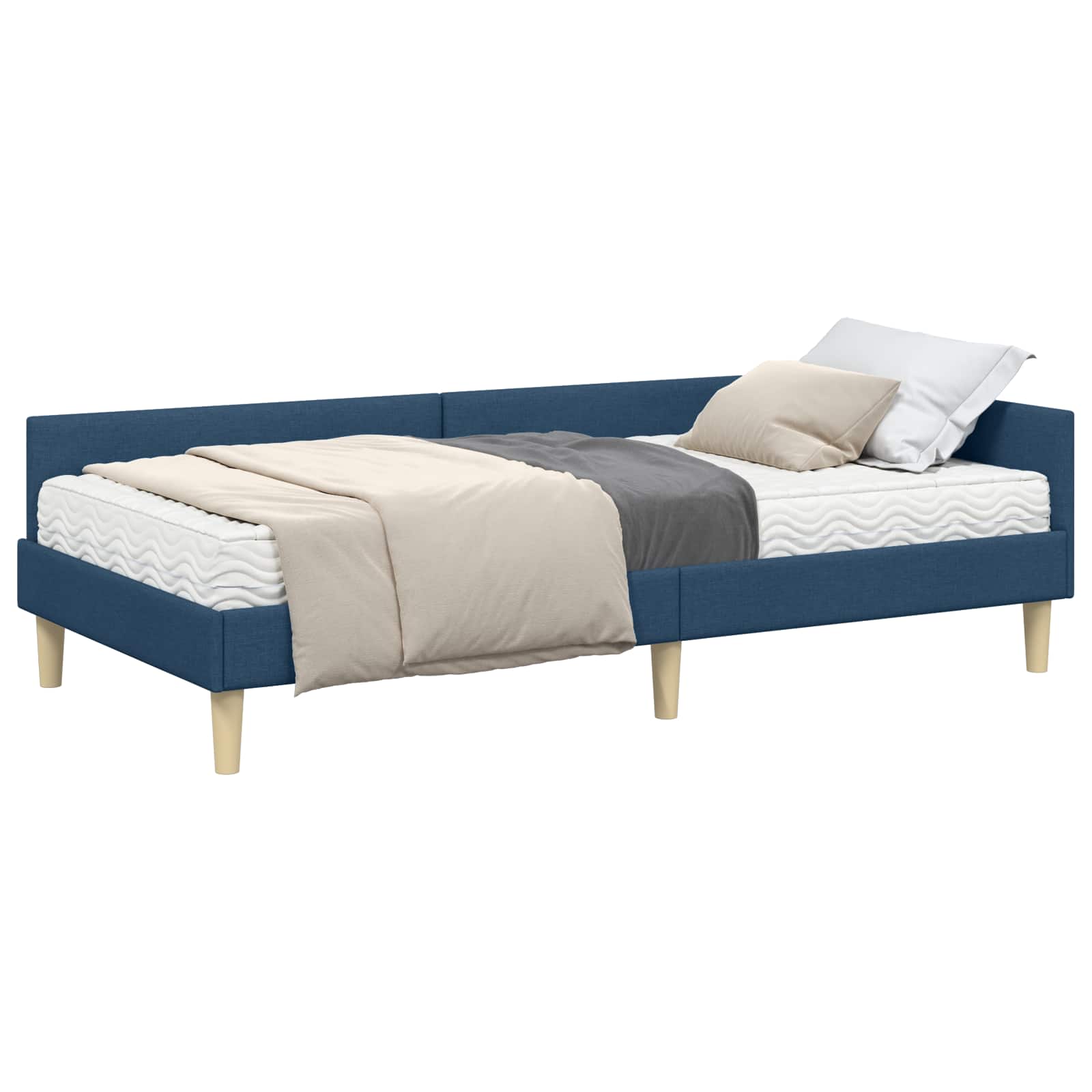 Cadre de lit d'angle avec matelas avec matelas 2 pcs Bleu tissu - XIOS