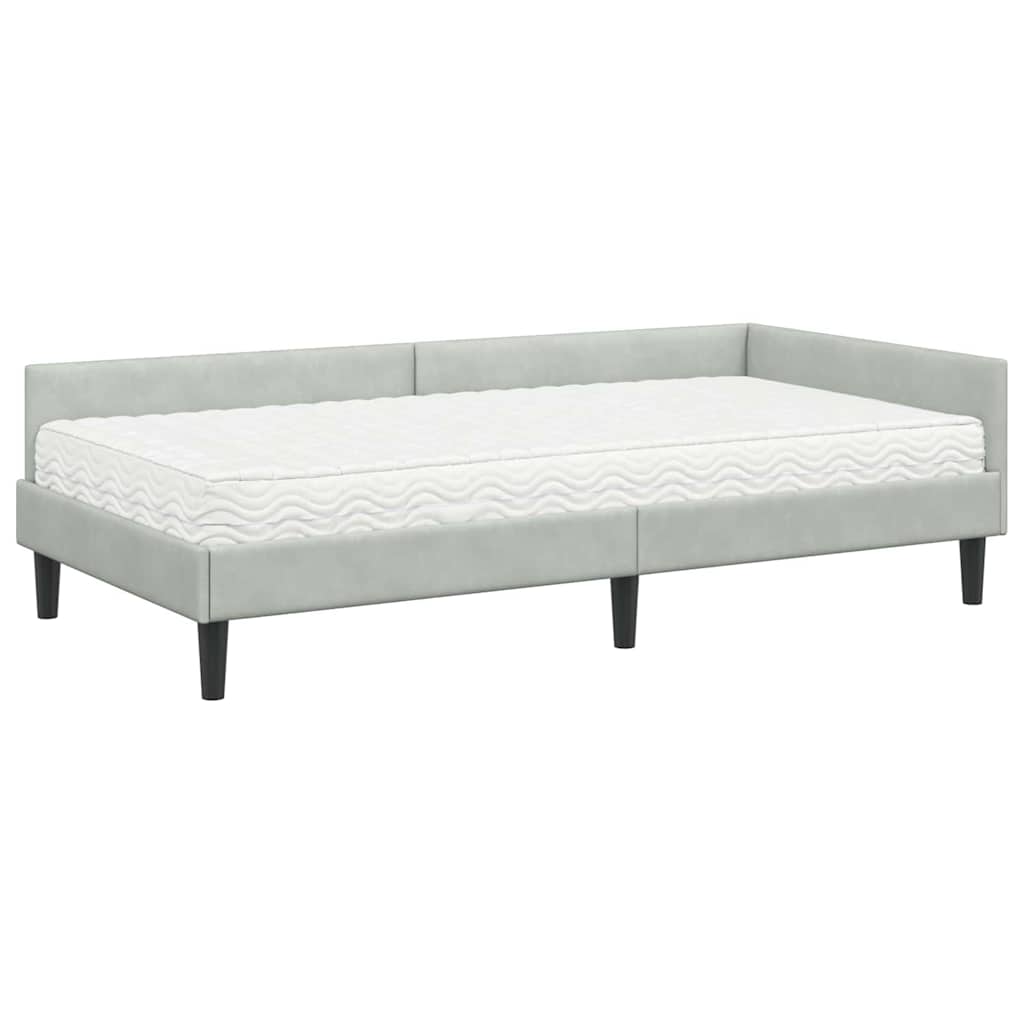 Cadre de lit d'angle avec matelas 2 pcs Gris clair Velours - XIOS