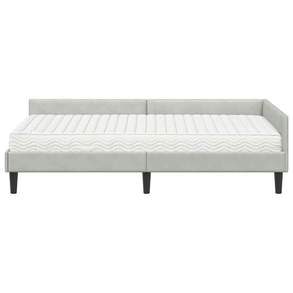 Cadre de lit d'angle avec matelas 2 pcs Gris clair Velours - XIOS