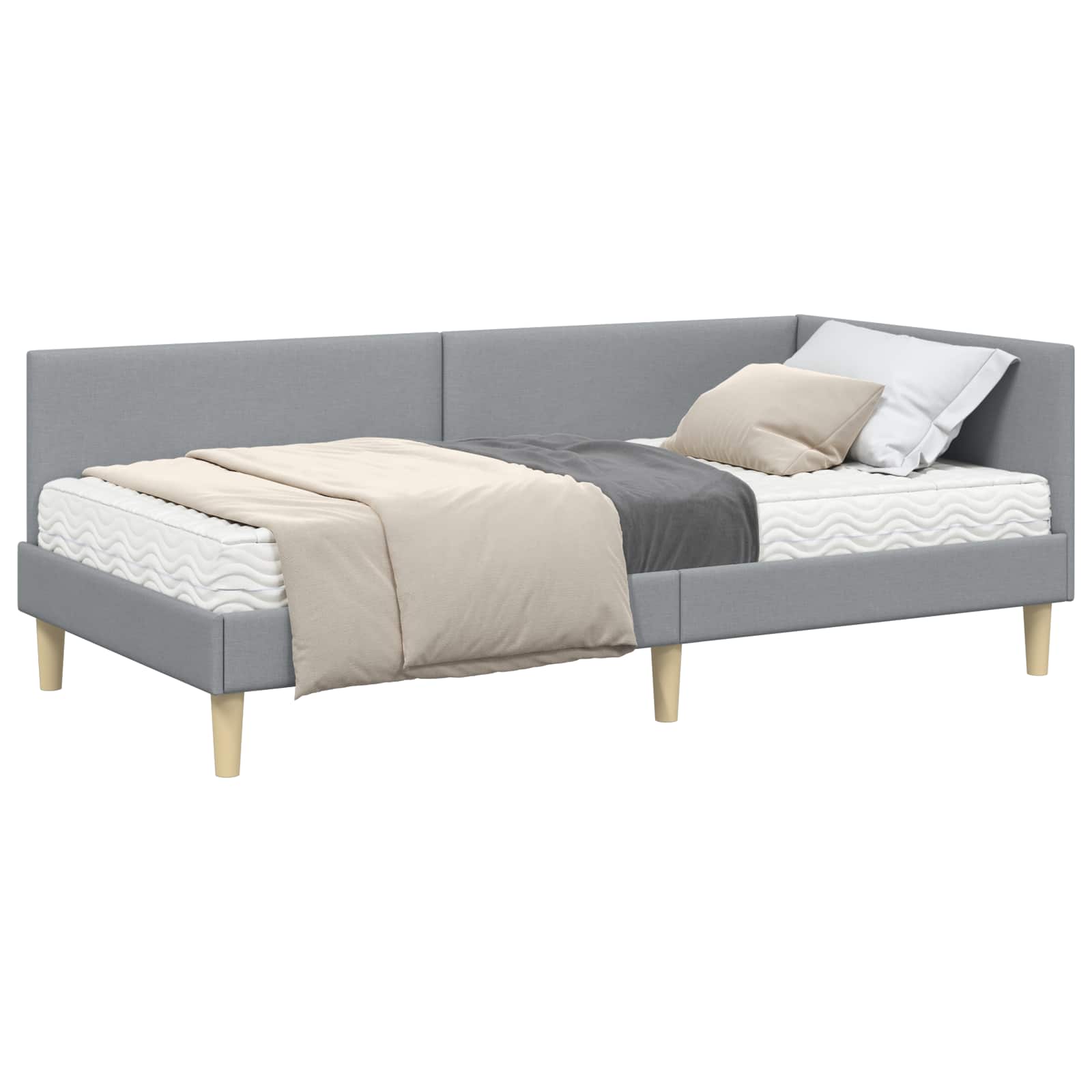 Cadre de lit d'angle avec matelas Autre 2 pcs Gris clair tissu - XIOS