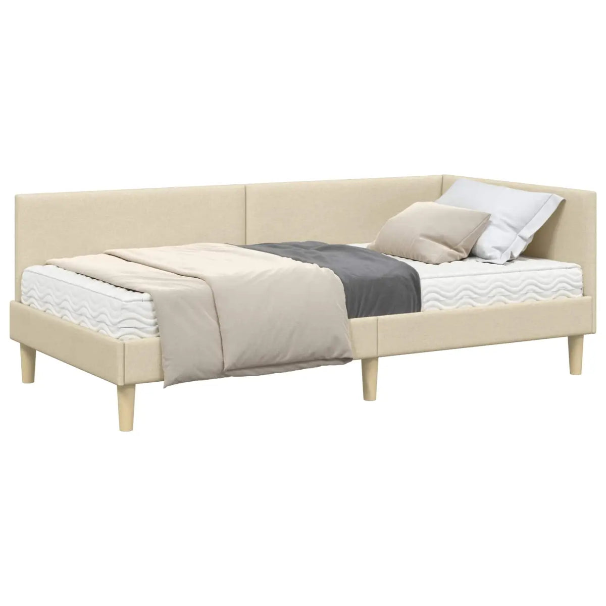 Cadre de lit d’angle avec matelas 2 pc Crème 90 x 190 cm tissu - XIOS