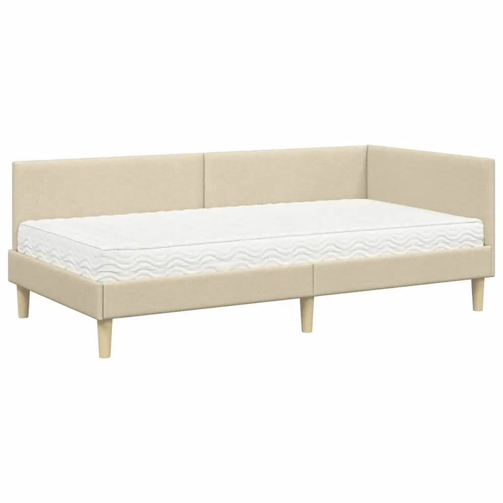 Cadre de lit d’angle avec matelas 2 pc Crème 90 x 200 cm tissu - XIOS