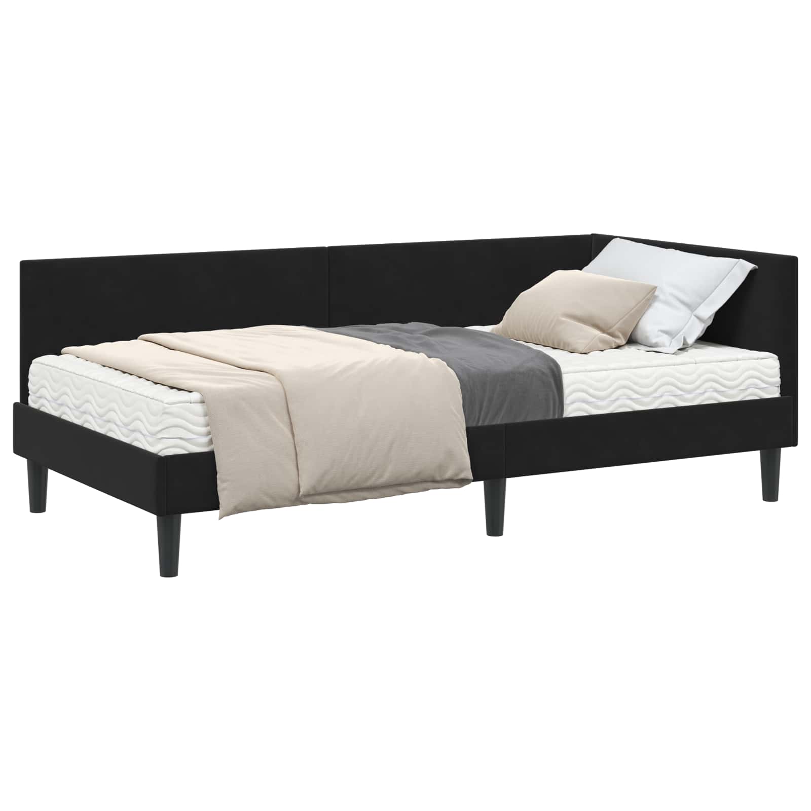Cadre de lit d'angle avec matelas Autre 2 pcs Noir Velours - XIOS
