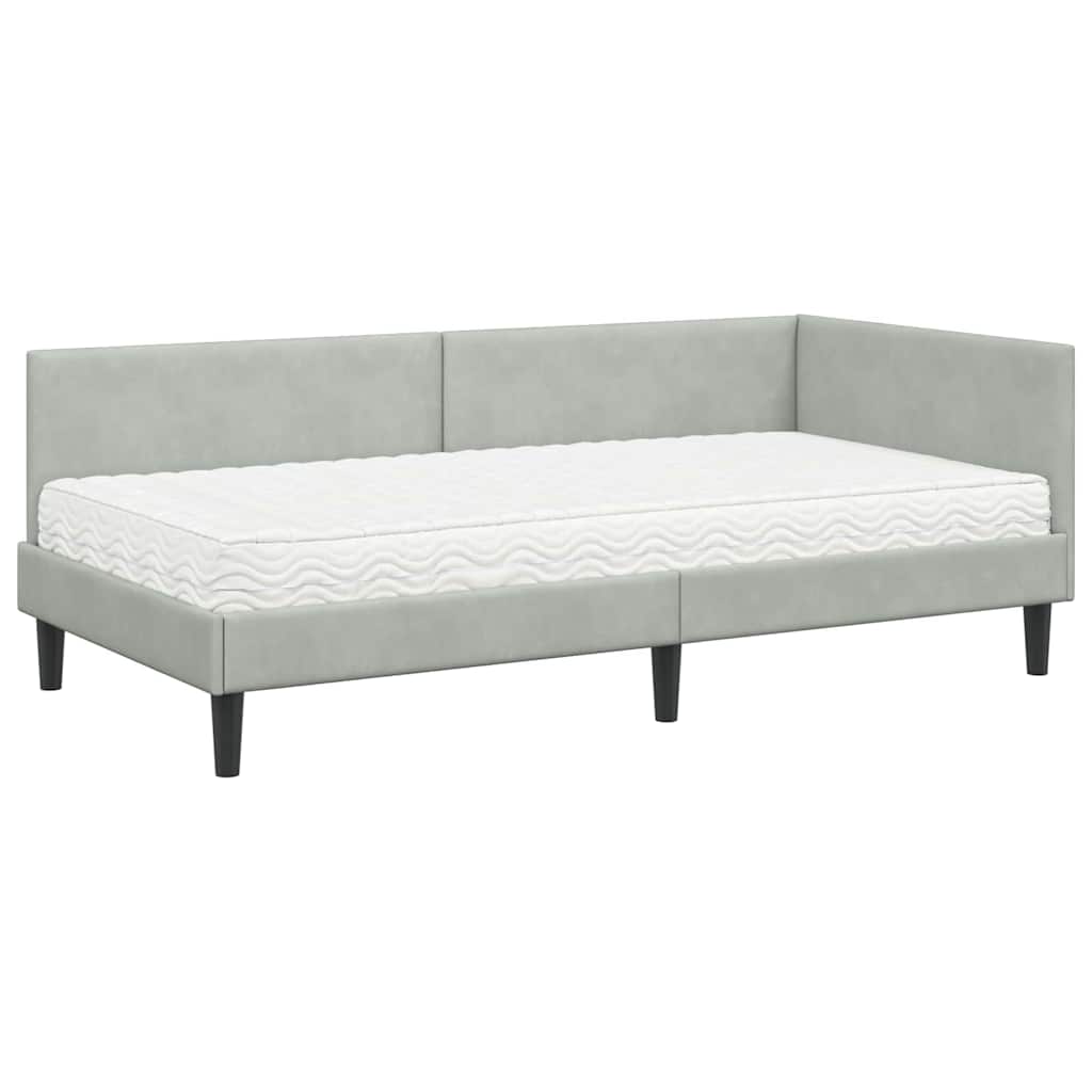 Cadre de lit d'angle avec matelas 2 pcs Gris clair Velours - XIOS