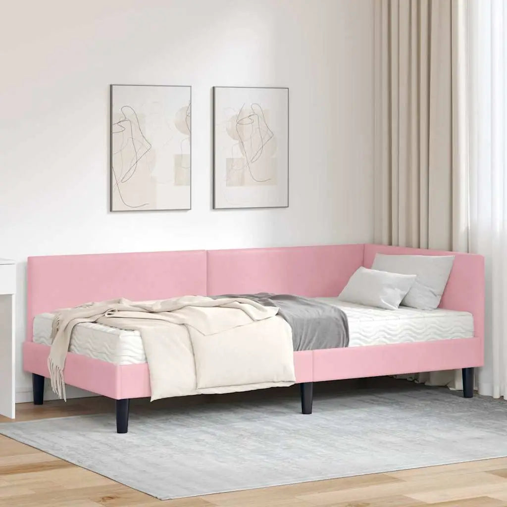 Cadre de lit d’angle avec matelas 2 pc Rose 90 x 200 cm Velours - XIOS