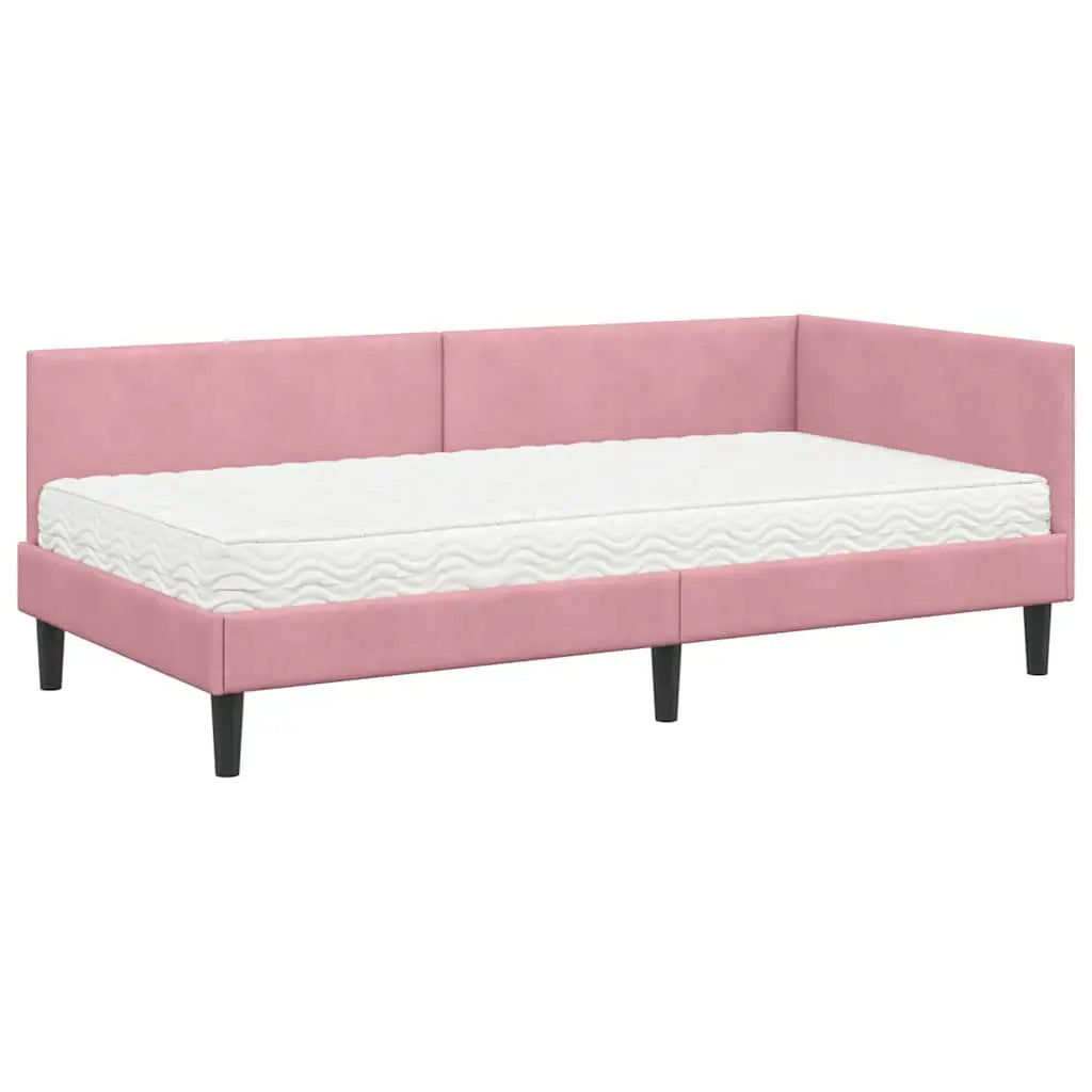 Cadre de lit d’angle avec matelas 2 pc Rose 90 x 200 cm Velours - XIOS