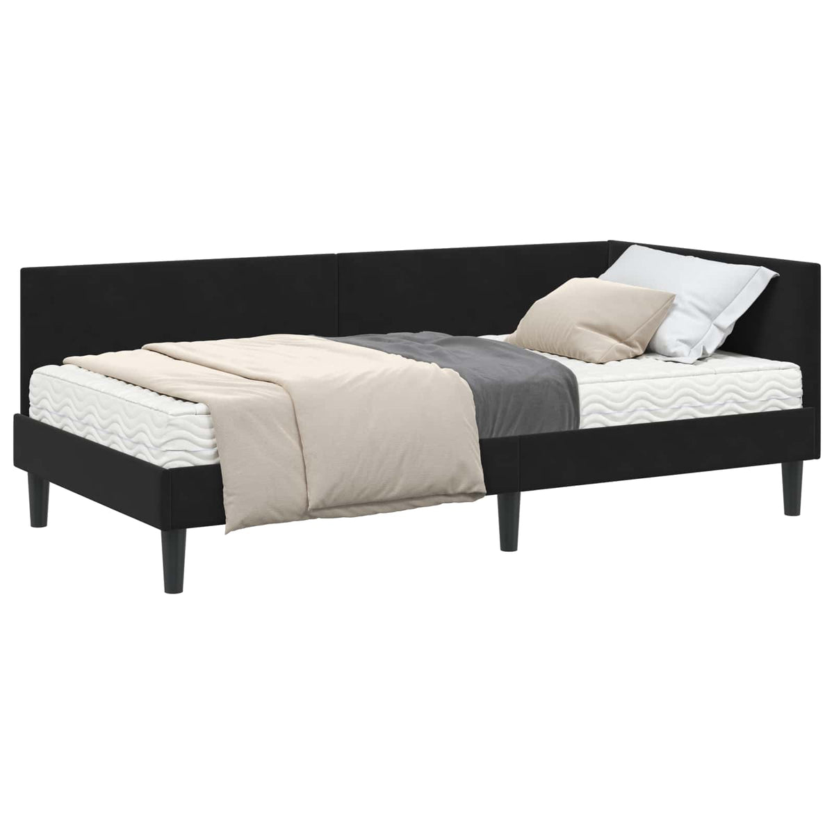 Cadre de lit d'angle avec matelas 2 pc Noir 90 x 200 cm Velours