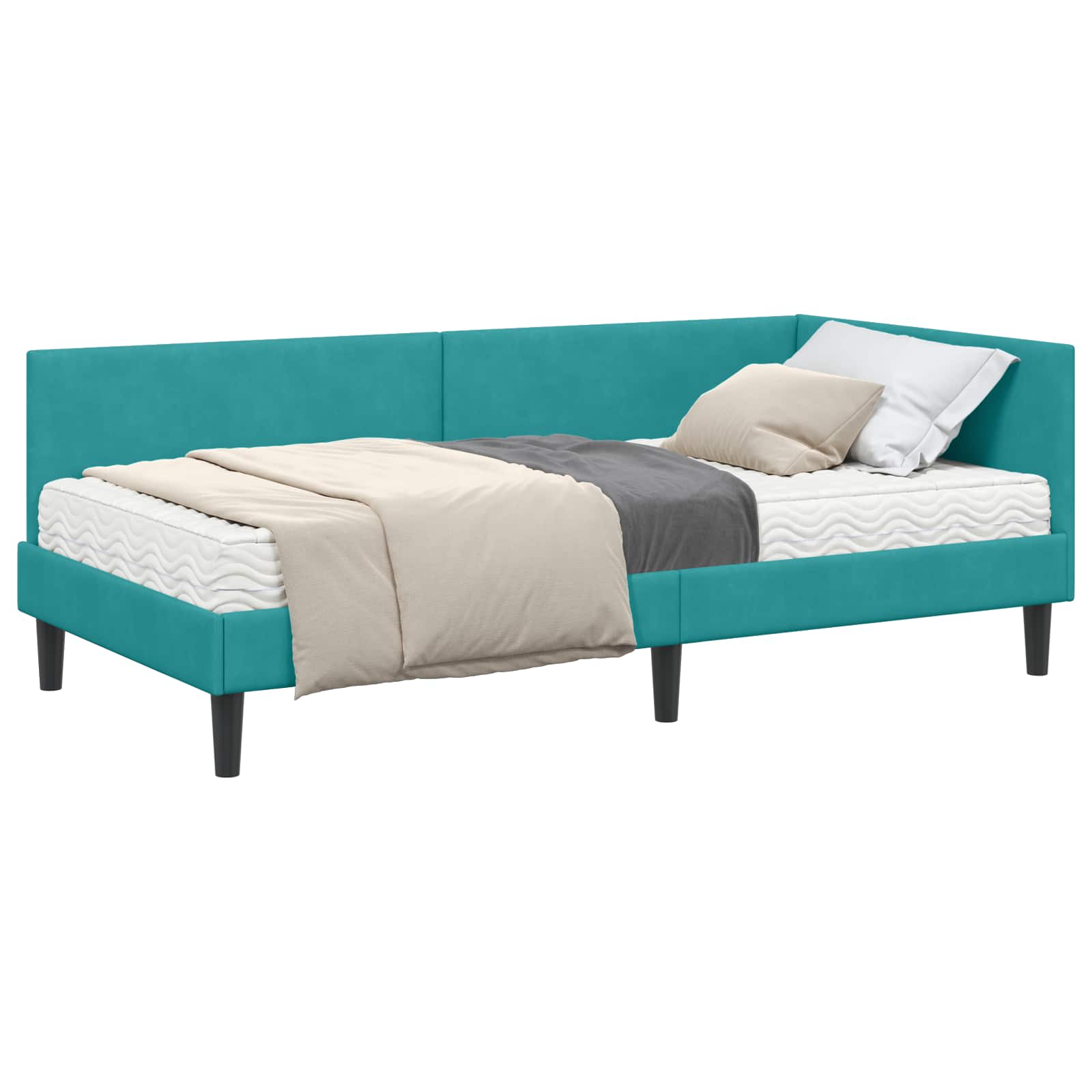 Cadre de lit d'angle avec matelas Autre 2 pcs Turquoise Velours - XIOS